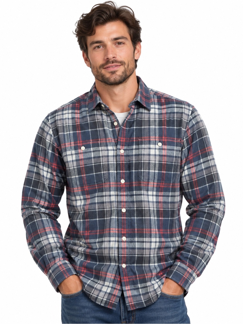 Gap Original Fit Plaid Flannel Button Down Shirt Navy Red Men’s Small
